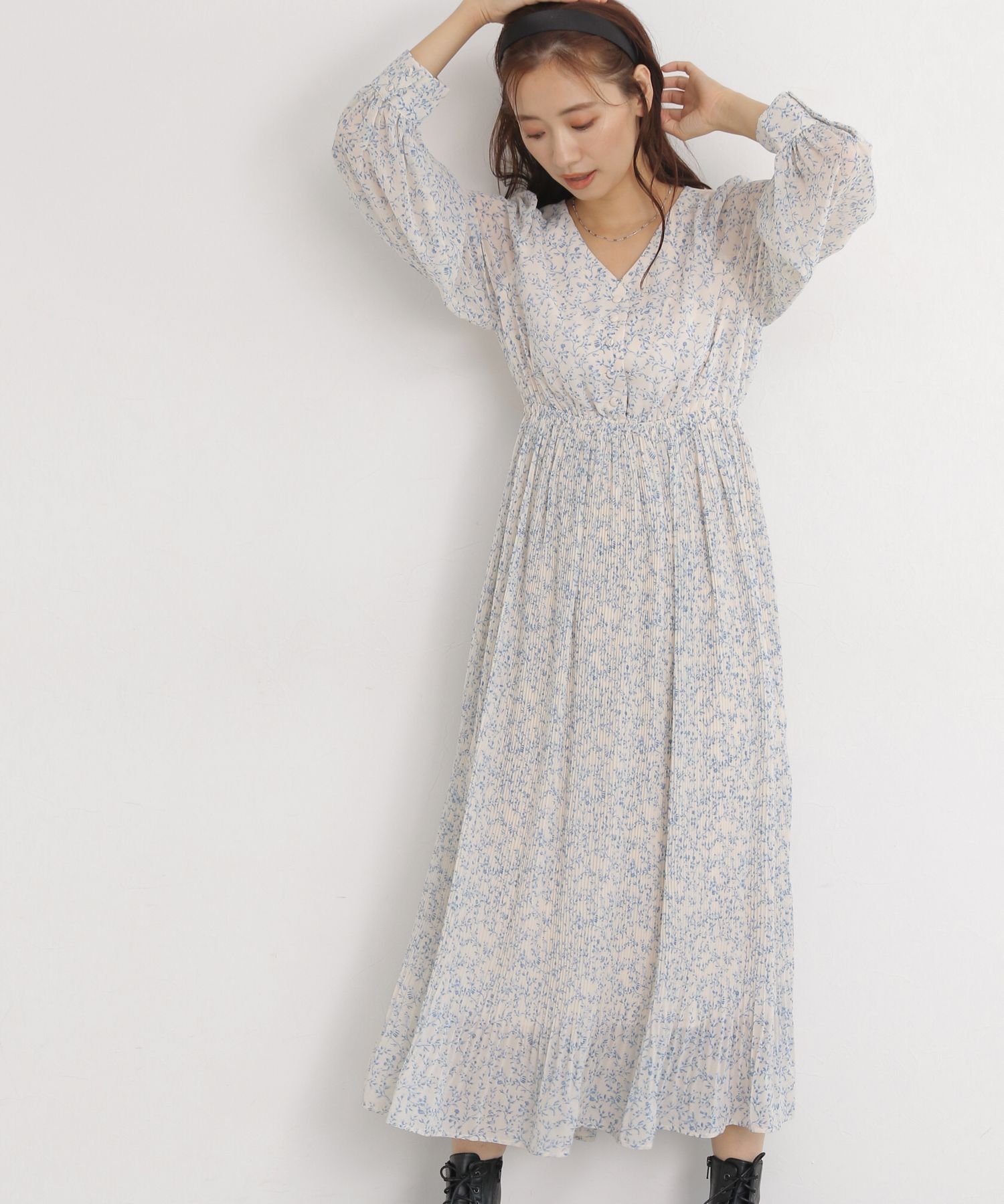 【SALE／50%OFF】mysty woman (W)ハナガラプリーツOP ミスティウーマン ワンピース・ドレス ワンピース ホワイト ブラック イエロー【送料無料】のサムネイル