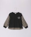 【SALE／40%OFF】ROPE' PICNIC KIDS 【KIDS】ユニセックス袖チェック柄ドッキングロングTシャツ ロペピクニック トップス カットソー・Tシャツ ブラック ホワイト