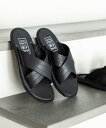 SHIPS MEN 【SHIPS 別注】ISLANDSLIPPER: クロス レザー サンダル シップス シューズ・靴 サンダル ブラック【送料無料】