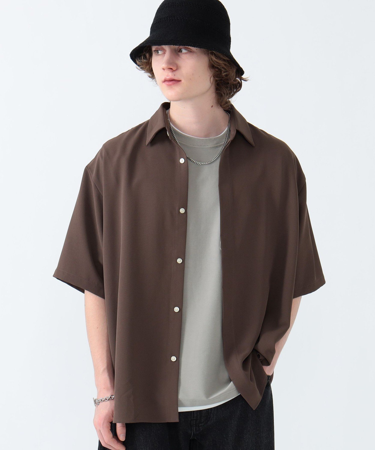 【SALE／60%OFF】BEAMS HEART MEN ポリエステル トロミ 比翼 シャツ ビームス アウトレット トップス シャツ・ブラウス グレー ブラウン