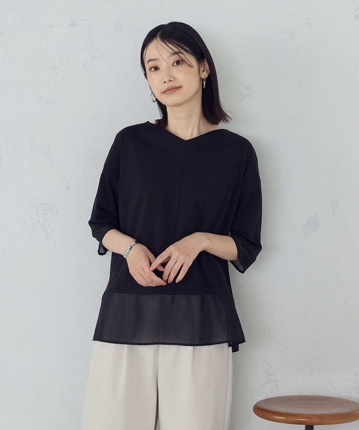 シアーコンビ カットソー コムサイズム トップス カットソー・Tシャツ ブラック ブラウン