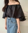 【SALE/21%OFF】JUNOAH シアーボリュームオフショルブラウス ジュノア トップス シャツ・ブラウス ホワイト ブラック【送料無料】