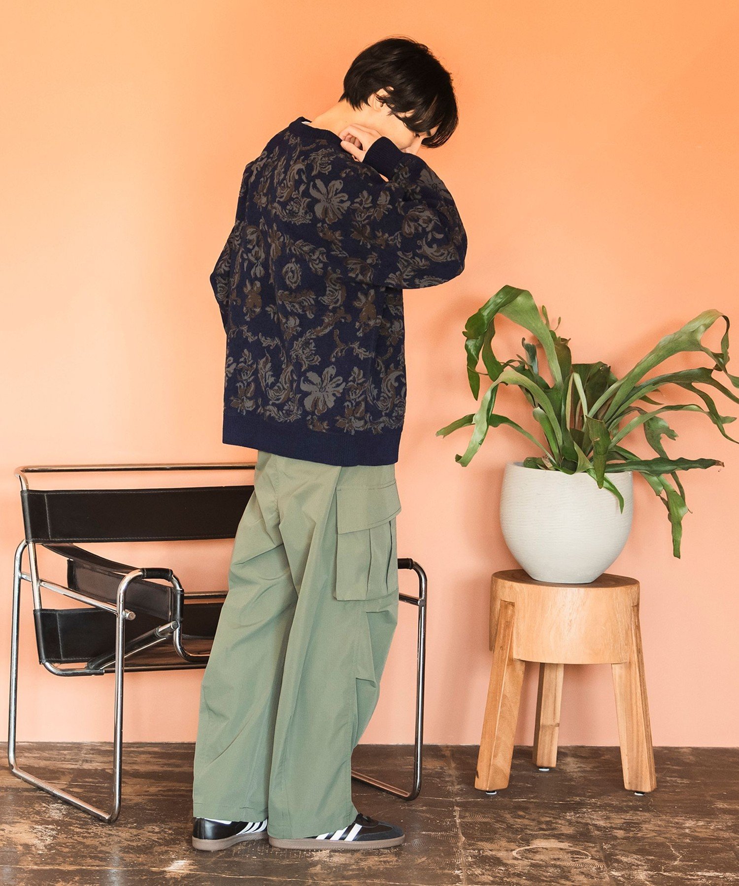 【SALE／30%OFF】BEAMS HEART MEN フラワー ジャガード クルーネック ニット ビームス ハート トップス ニット ネイビー ベージュ【送料無料】