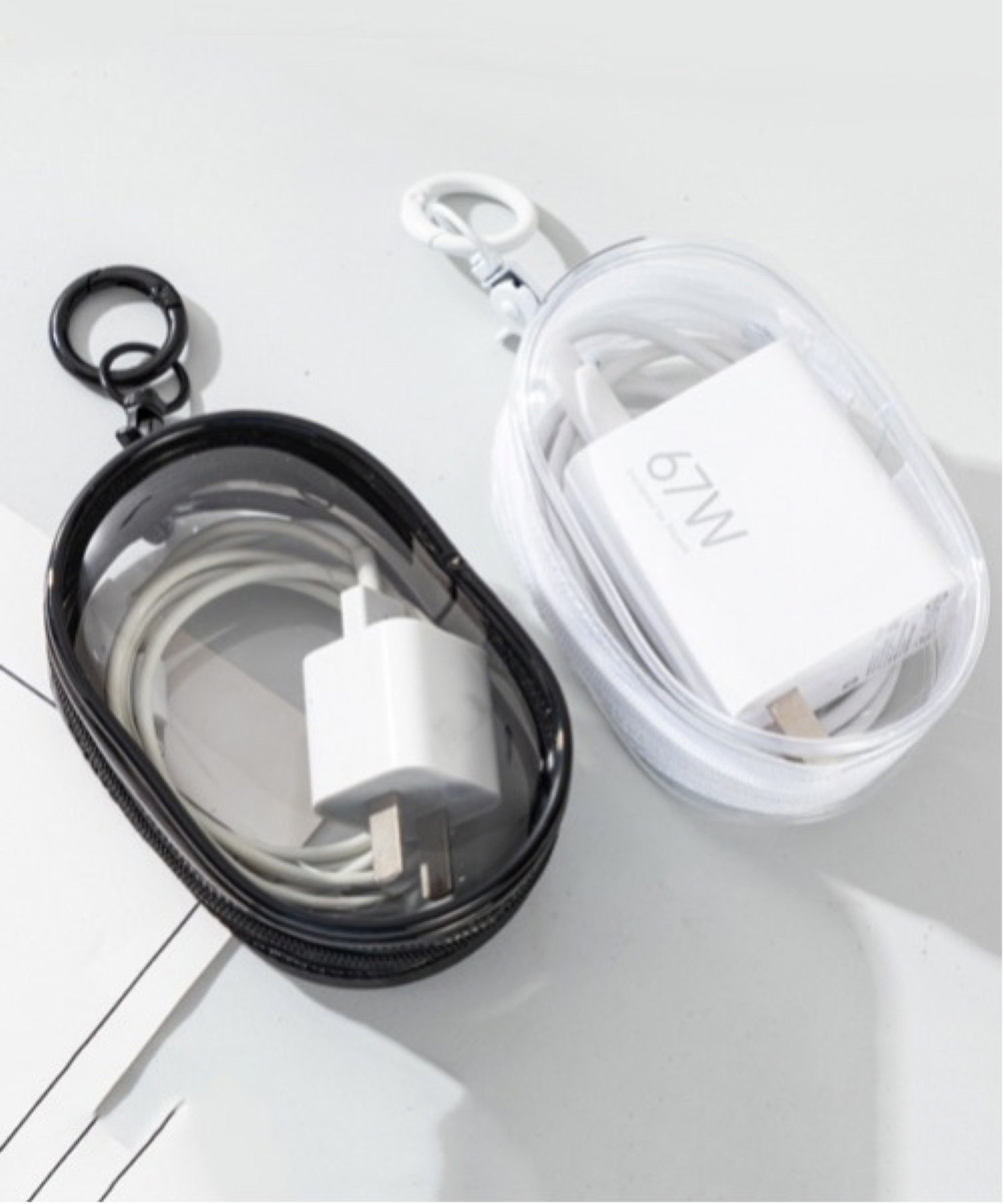 Pochi Pouch Pochi Pouch/(W)Pochi Pouch/ミニ カラビナ付き クリア オーガナイザー チェルカ 財布・ポーチ・ケース ポーチ ホワイト ブラック