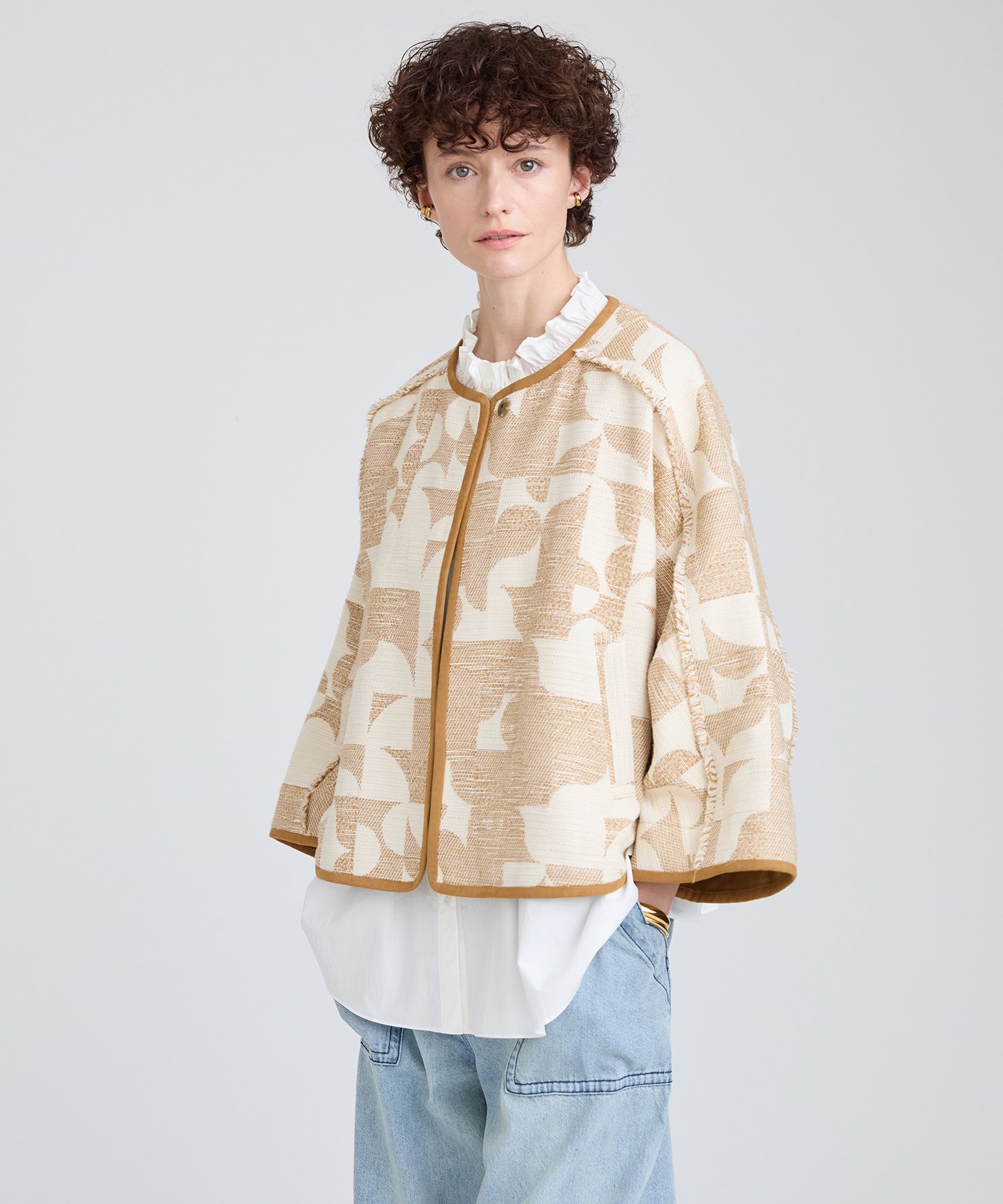 HOUSE OF LOTUS ジオメトリックジャカードジャケット ハウス オブ ロータス ジャケット・アウター ノーカラージャケット ベージュ【送料無料】