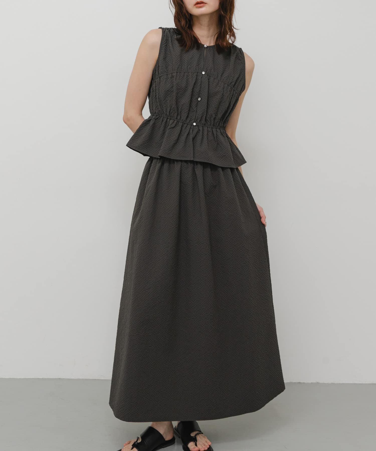 【SALE／20%OFF】SENSE OF PLACE シャーリングギャザーセットワンピース センス オブ プレイス ワンピース・ドレス ワンピース ブラック グレー ホワイト【送料無料】