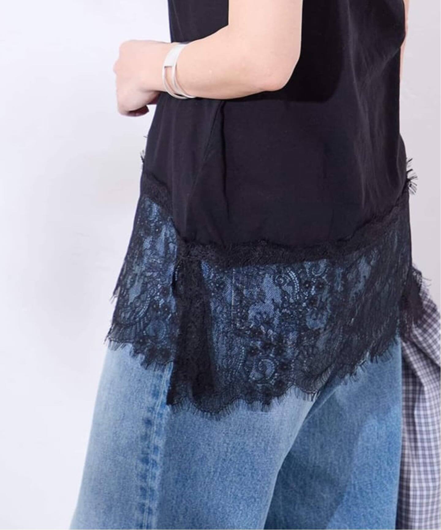JOURNAL STANDARD 《追加3》レースヘムシアータンク ジャーナル スタンダード トップス カットソー・Tシャツ ブラック ホワイト