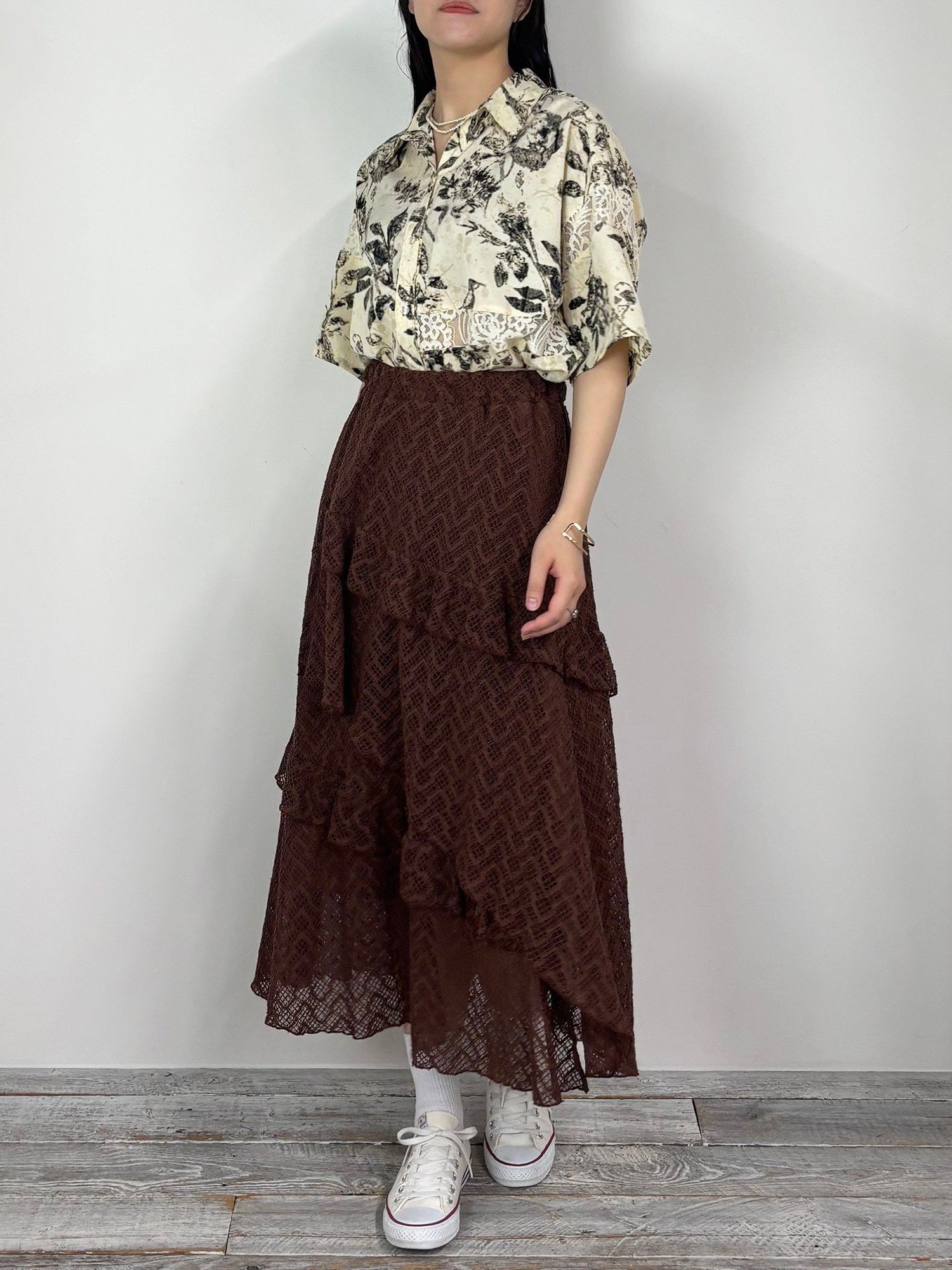 NICOLE CLUB 【ZELDA】レース切り替え柄シャツ ニコル クラブ トップス シャツ・ブラウス ブラック ホワイト