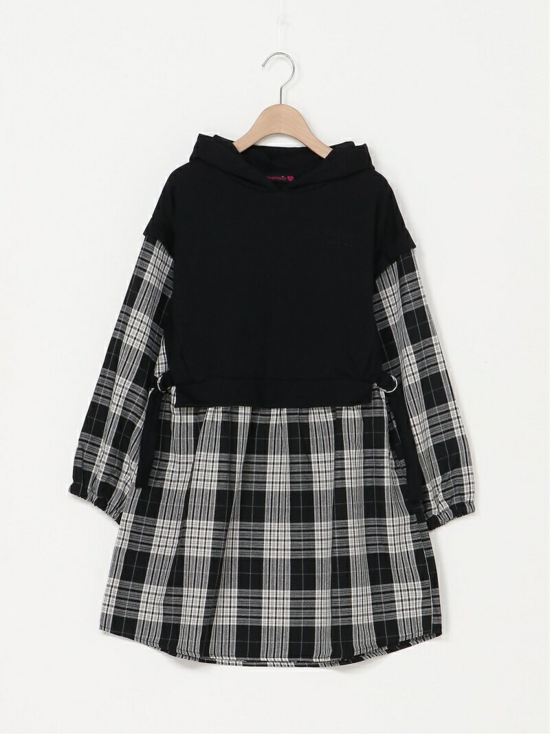 【SALE／50%OFF】Lovetoxic パーカレイヤード風ワンピース ナルミヤオンライン ワンピース・ドレス その他のワンピース・ドレス ブラック ブルー ベージュのサムネイル