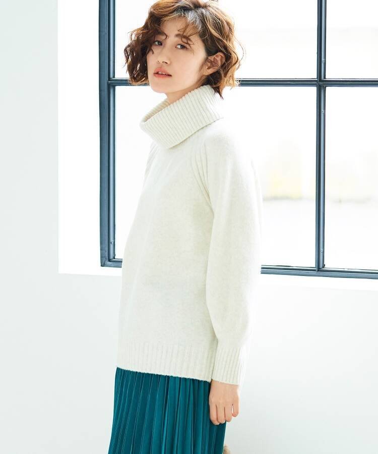 【SALE／40%OFF】grove 【美人百花コラボライブ】【洗える】やわらかもっちりウール混オフタートルニット グローブ トップス ニット ホワイト ブラウン ピンク グリーンのサムネイル