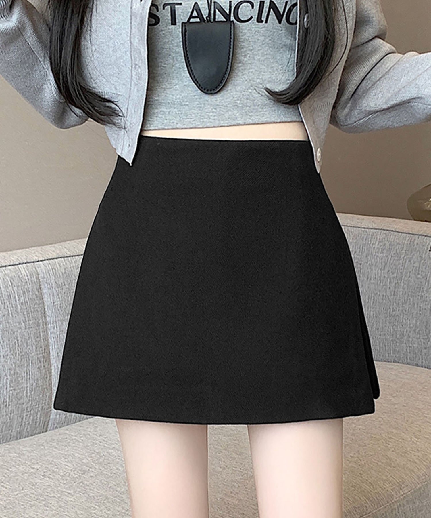 Rakuten Fashionの【SALE／60%OFF】LOWO サイドファスナースリットミニスカート インナーパンツ付き ガール スカート ミニスカート ブラック グレー｜アングル3