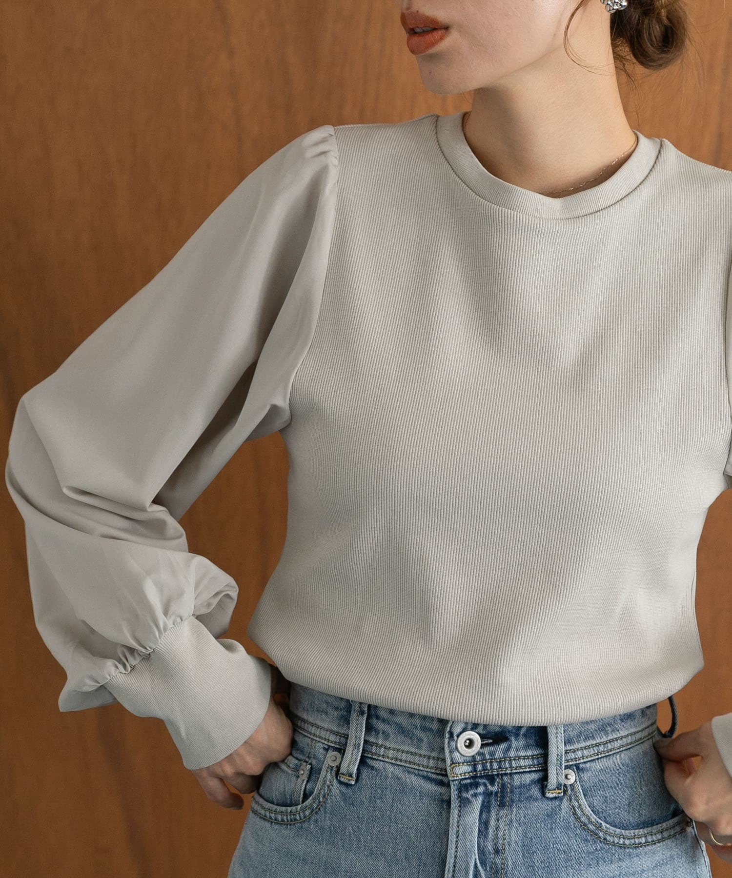 【SALE/20%OFF】Sonny Label 『WEB限定』パフスリーブコンビプルオーバー サニーレーベル トップス カットソー・Tシャツ ベージュ ブラック ホワイト【送料無料】