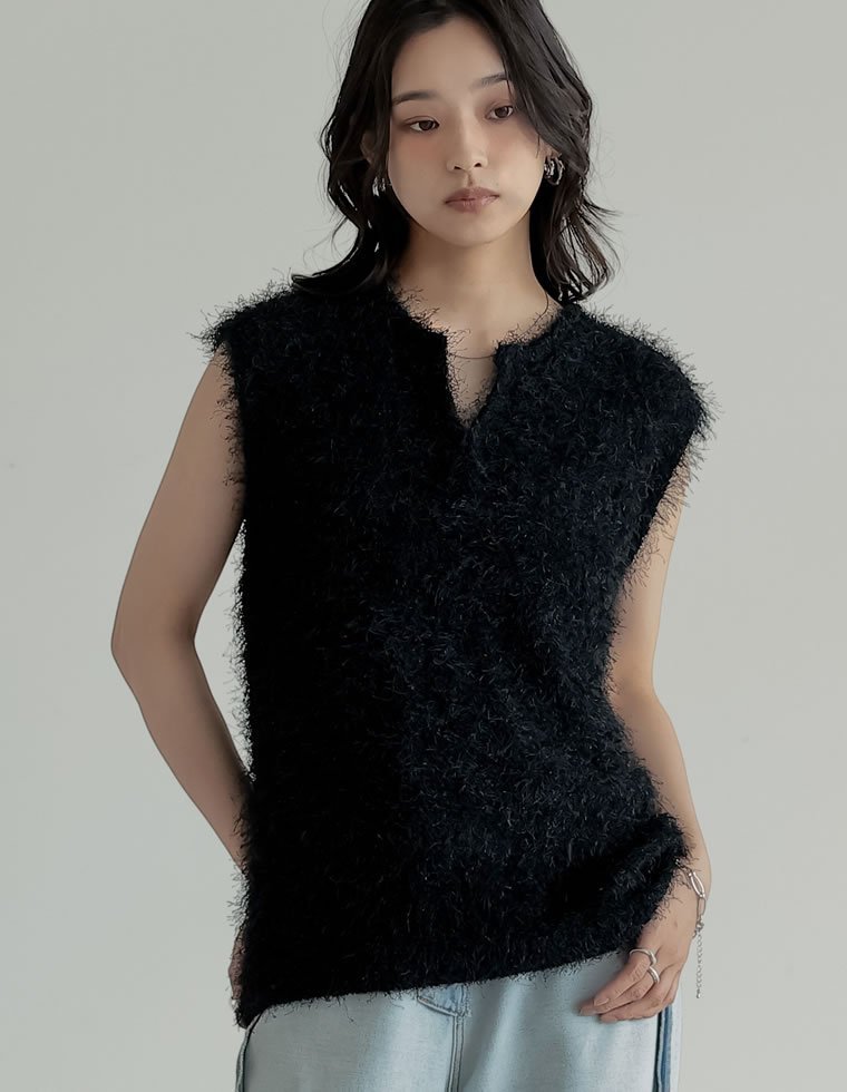 Re:EDIT フェザーニットベスト リエディ トップス ベスト・ジレ ブラック ホワイト グレー【送料無料】