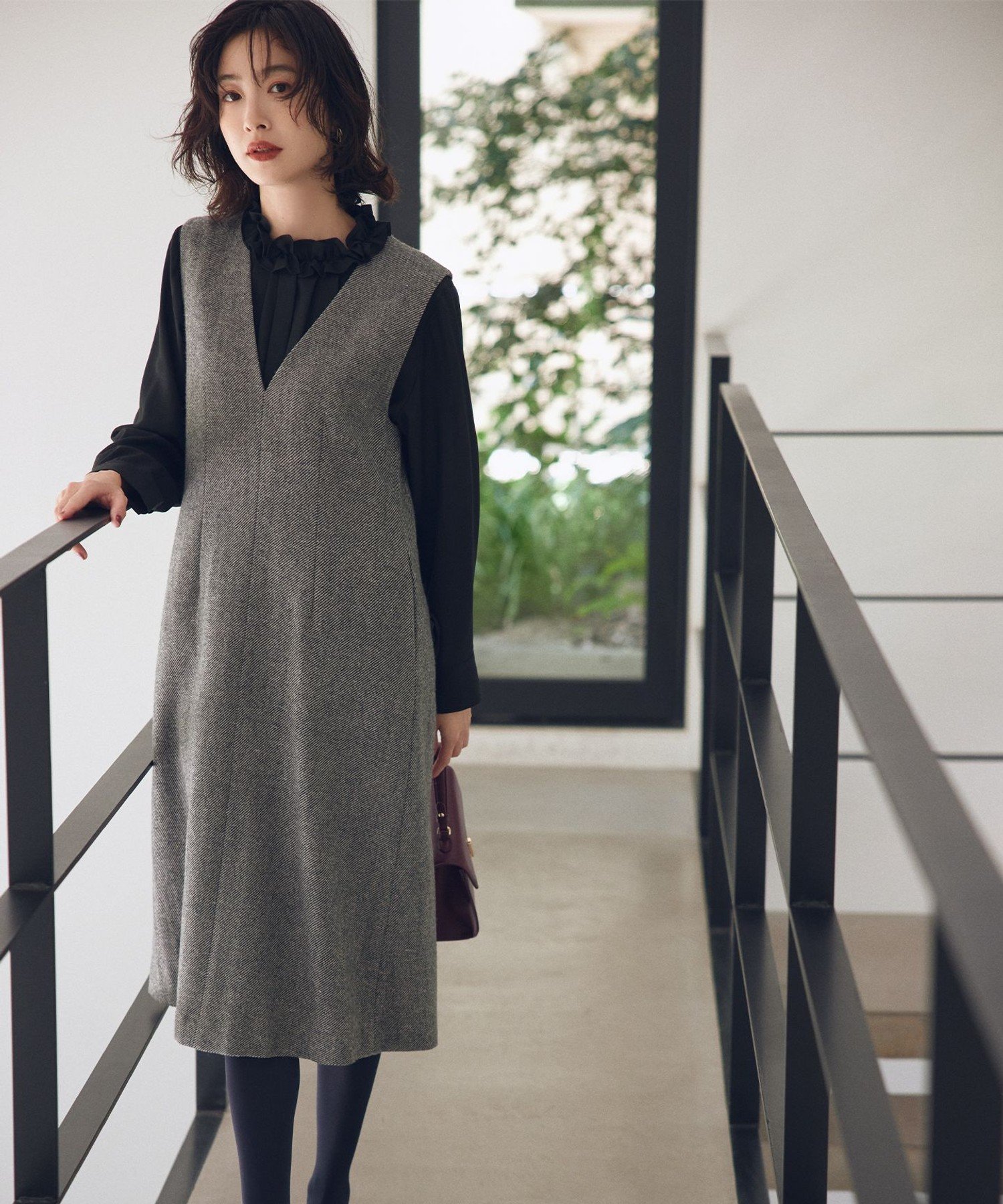 組曲 L シックツイードジャンパー ワンピース クミキョク ワンピース・ドレス ジャンパースカート ブラック【送料無料】