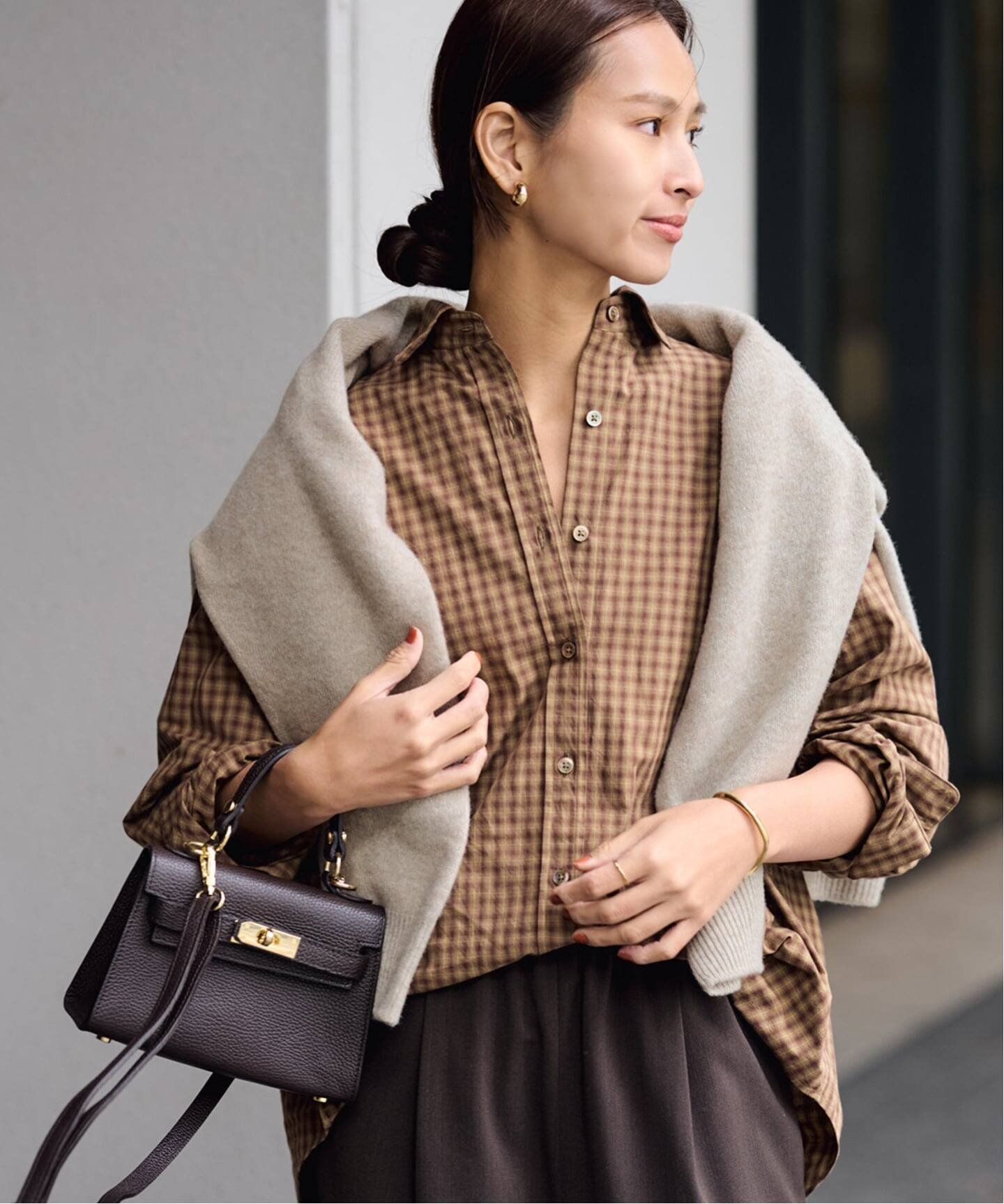 FRAMeWORK ミニチェックレギュラーシャツ フレームワーク トップス シャツ・ブラウス ブラウン ブラッ..