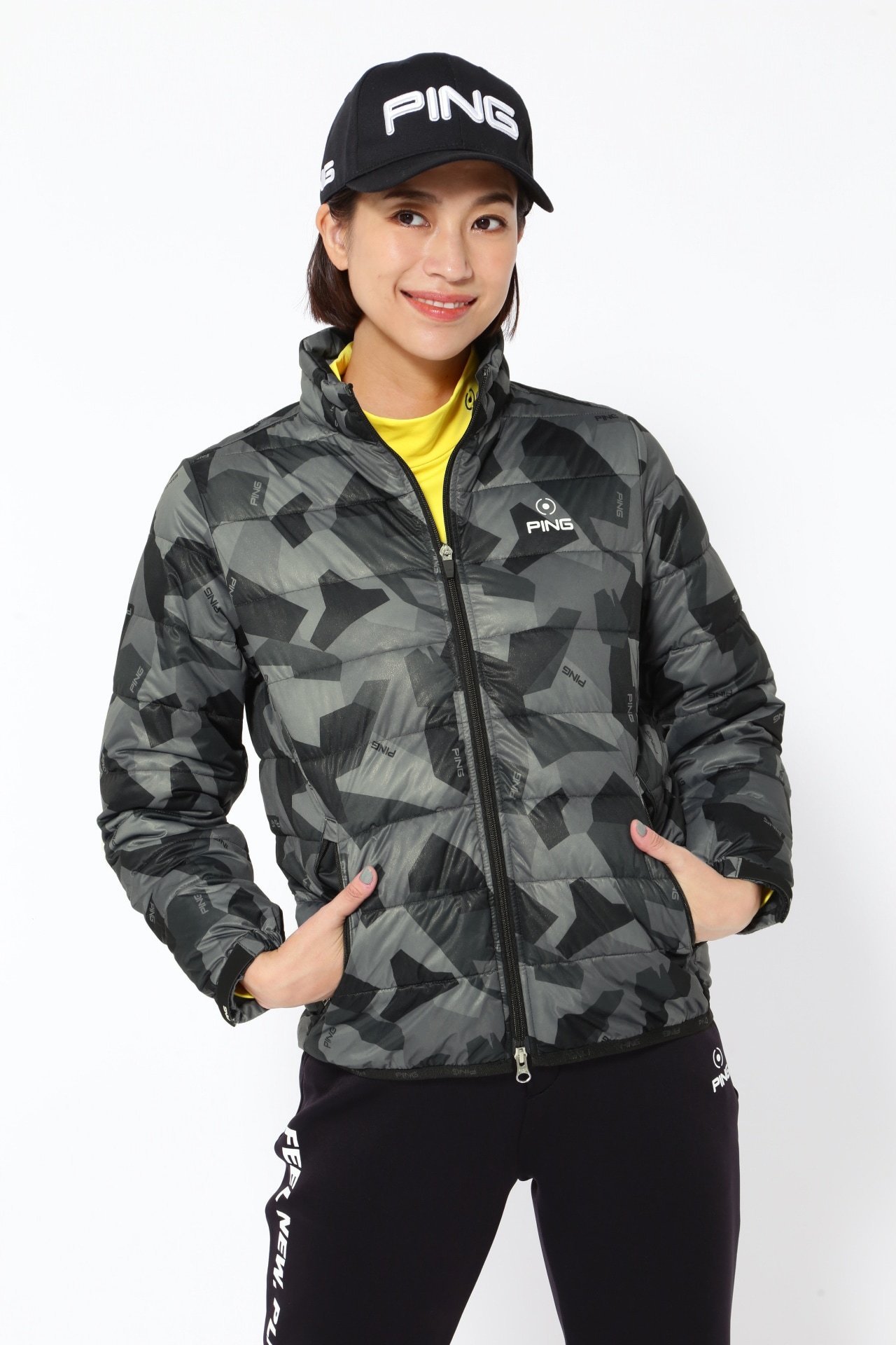 【SALE／70%OFF】PING APPAREL Arizona rock camo柄ストレッチラミネート中綿ブルゾン＜PERFORMANCE＞(LADIES) ピン アパレル ジャケット・アウター ブルゾン・ジャンパー ブラック ホワイト【送料無料】