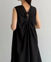 【SALE/26%OFF】JUNOAH callautia 薄くて軽いリネンライクバックオープンAラインワンピース ジュノア ワンピース・ドレス ワンピース ベージュ ブラック グレー【送料無料】