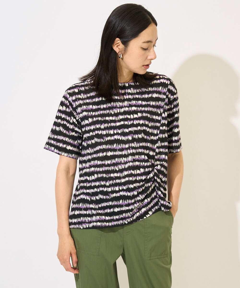 [日本製]ランダムボーダータックジャージーカットソー ジョルジュ・レッシュ トップス カットソー・Tシャツ ブラック ネイビー