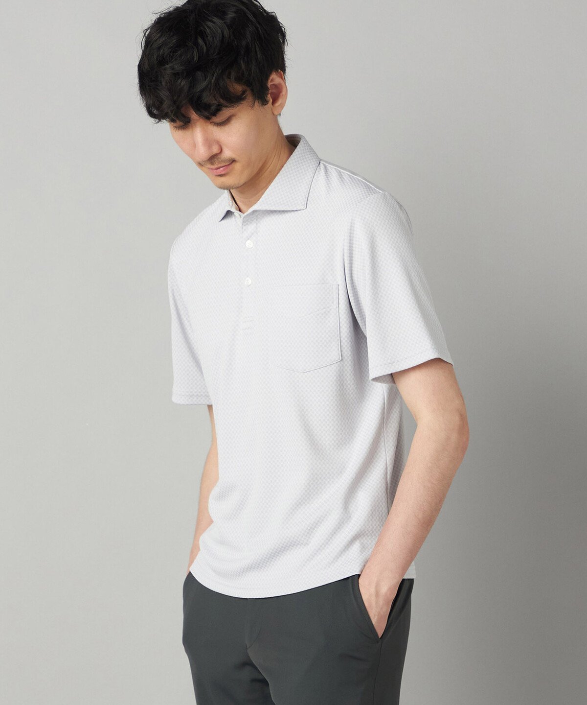 【SALE／10%OFF】COMME CA MEN 【抗菌防臭加工】市松ジャカードジャージー ポロシャツ コムサメン トップス ポロシャツ ネイビー【送料無料】