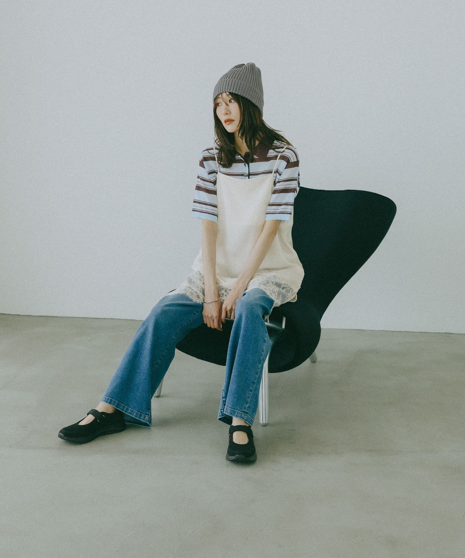 【SALE／40%OFF】GLOBAL WORK リネン混シアーポロ襟プルオーバー/655846 グローバルワーク トップス ニット ホワイト ブルー stylife-15671082 Rakuten Fashion サンプル画像3