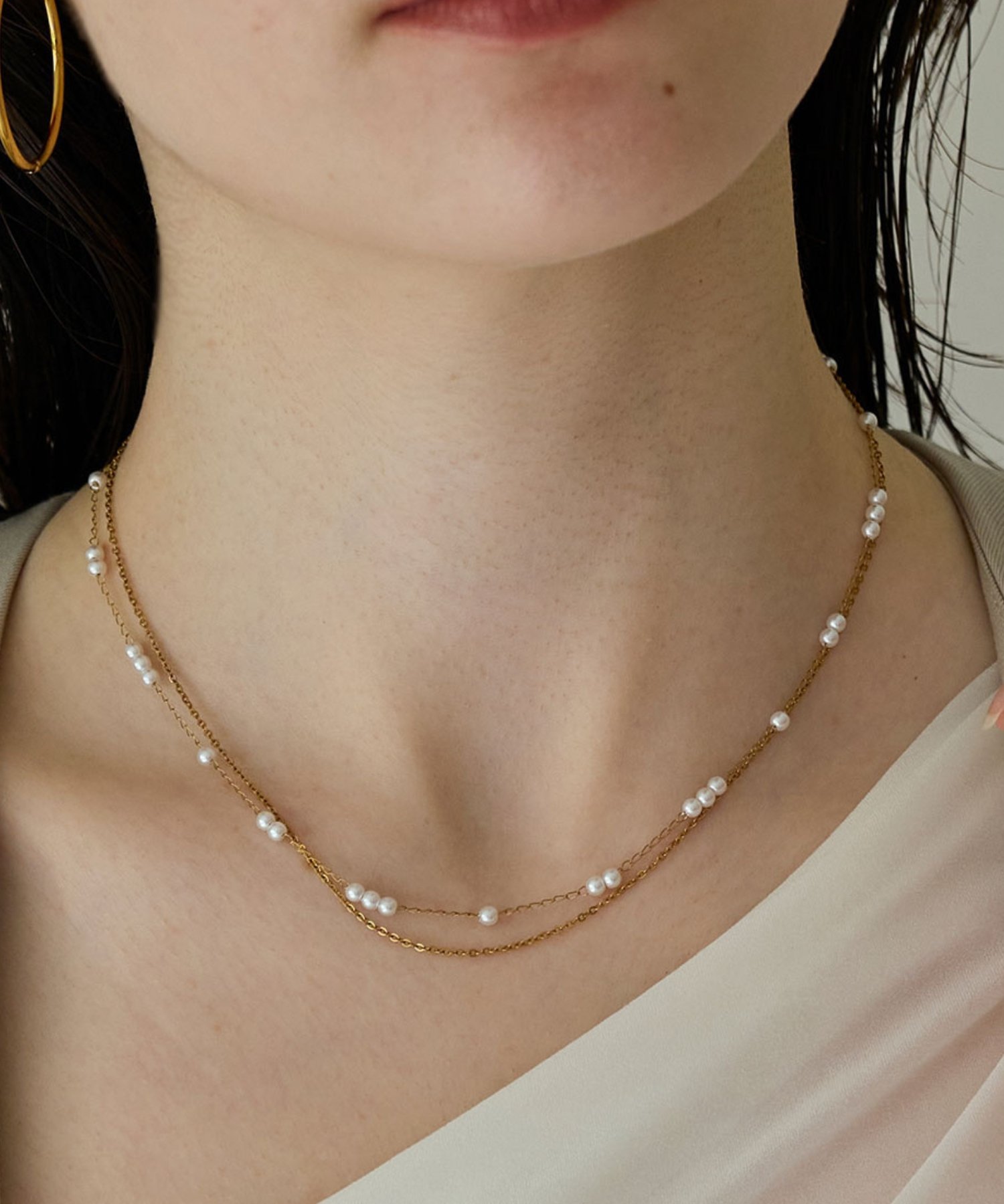 Phoebe 金属アレルギー対応｜レイヤードステーションパールネックレス ゴールド ステンレス ジュエルアディクト アクセサリー・腕時計 ネックレス ゴールド【送料無料】