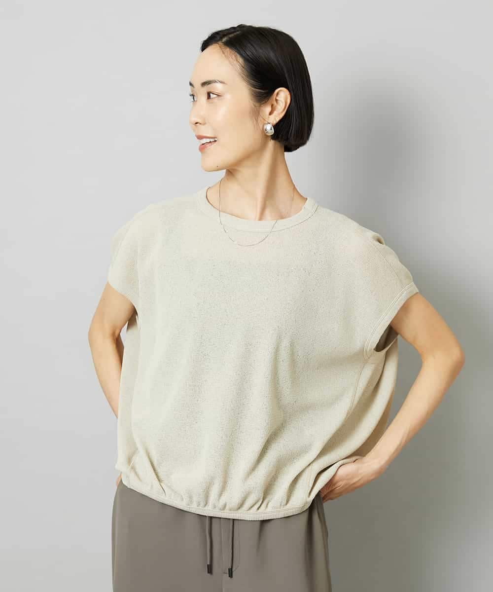 MICHEL KLEIN [ドライタッチ]ワッフルバルーンプルオーバー ミッシェルクラン トップス カットソー・Tシャツ ホワイト ベージュ ブラック