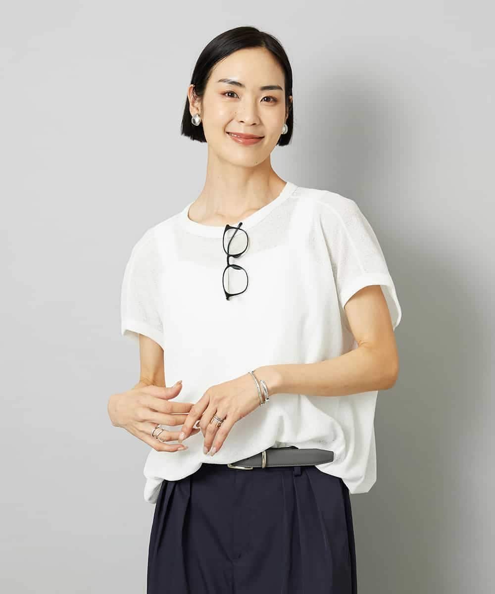 MICHEL KLEIN [ドライタッチ]ワッフルバルーンプルオーバー ミッシェルクラン トップス カットソー・Tシャツ ホワイト ベージュ ブラック