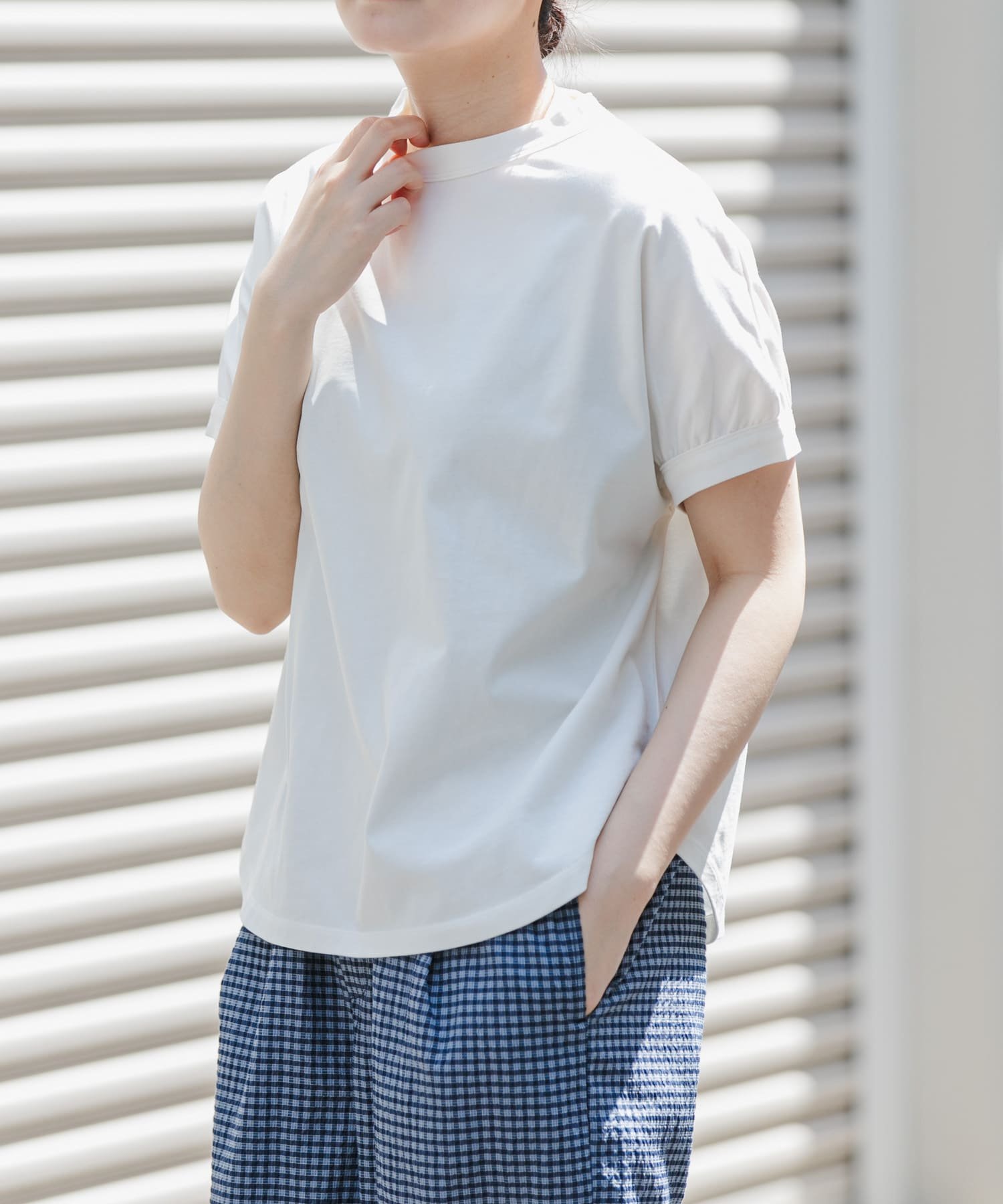 FORK&SPOON ボトルネックギャザースリーブTシャツ アーバンリサーチドアーズ トップス カットソー・Tシャツ グリーン ホワイト ベージュ グレー