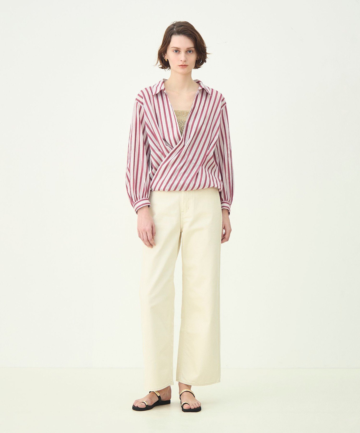 MACPHEE プラムシアーストライプ カシュクールシャツ トゥモローランド トップス シャツ・ブラウス ワインレッド ブルー