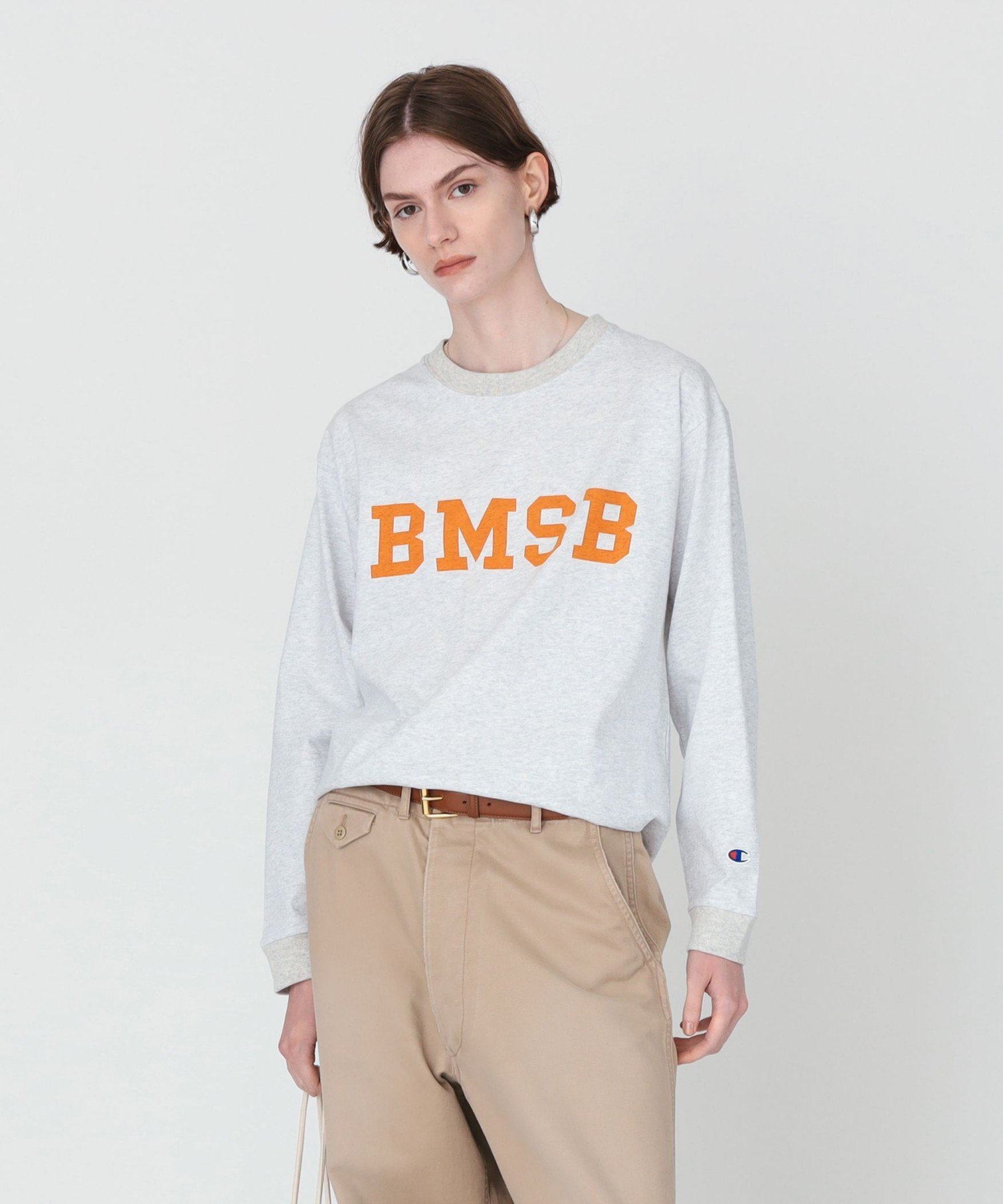 【別注】Champion / BOYロゴ リンガーTシャツ ビームス ウイメン トップス カットソー・Tシャツ ホワイト グレー