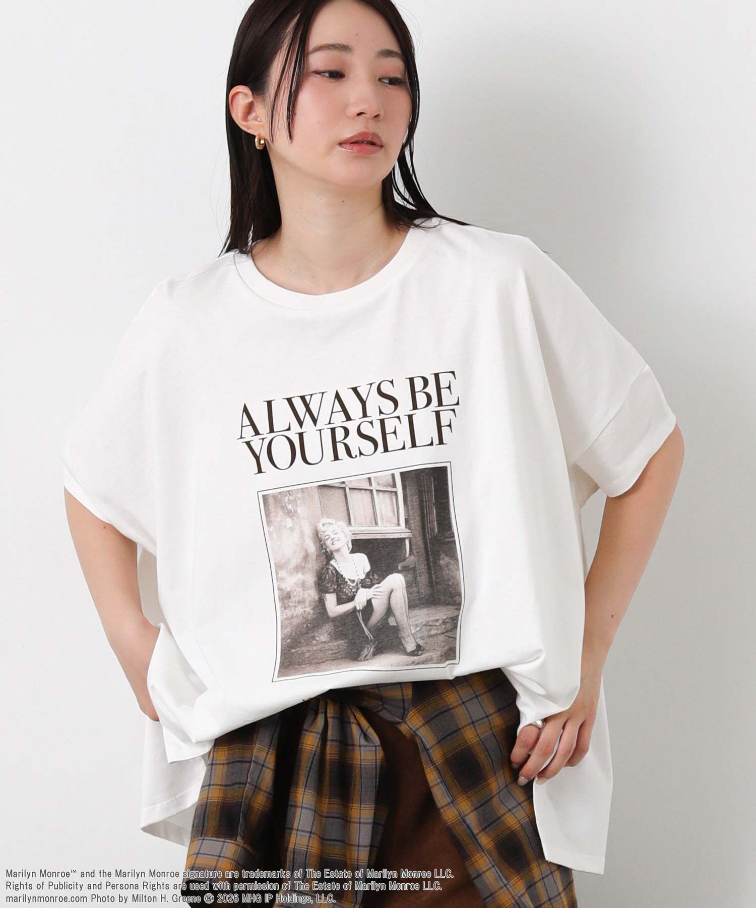 グレディブリリアン/Gready Brilliant/マリリン・モンローフォトWハーフスリーブTシャツ/5分袖/ゆったり/プリント グレディブリリアン トップス カットソー・Tシャツ ホワイト