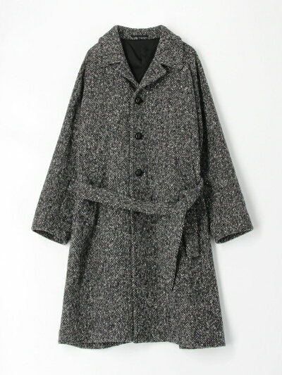 Tweed Belted Raglan Coat 61-09-04-09002: Black Tweed Belted Raglan Coat 61-09-04-09002: Black