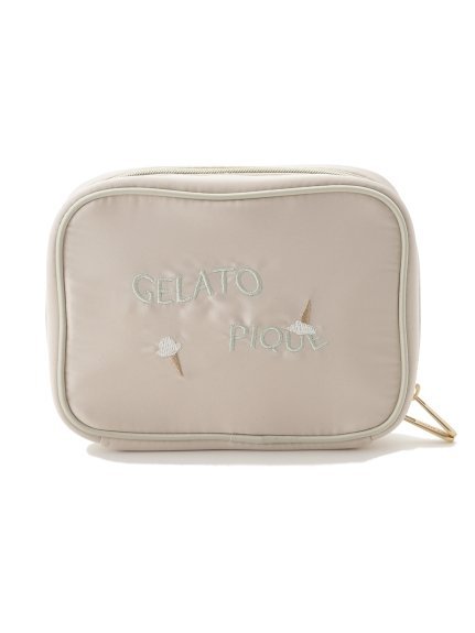 【SALE／30%OFF】gelato pique アイスロゴ刺繍スクエアポーチ ジェラートピケ 財布・ポーチ・ケース ポーチ ホワイト ブルーのサムネイル