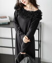 La-gemme フリルチュールワンピース ラジュール ワンピース・ドレス ワンピース ベージュ ブラック【送料無料】