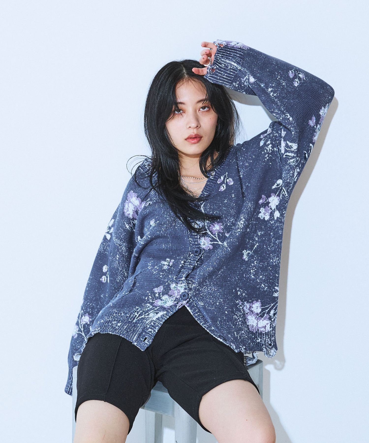 【SALE／50%OFF】JEANASIS BlurフラワープリントVカーディガン ジーナシス トップス カーディガン ブル..