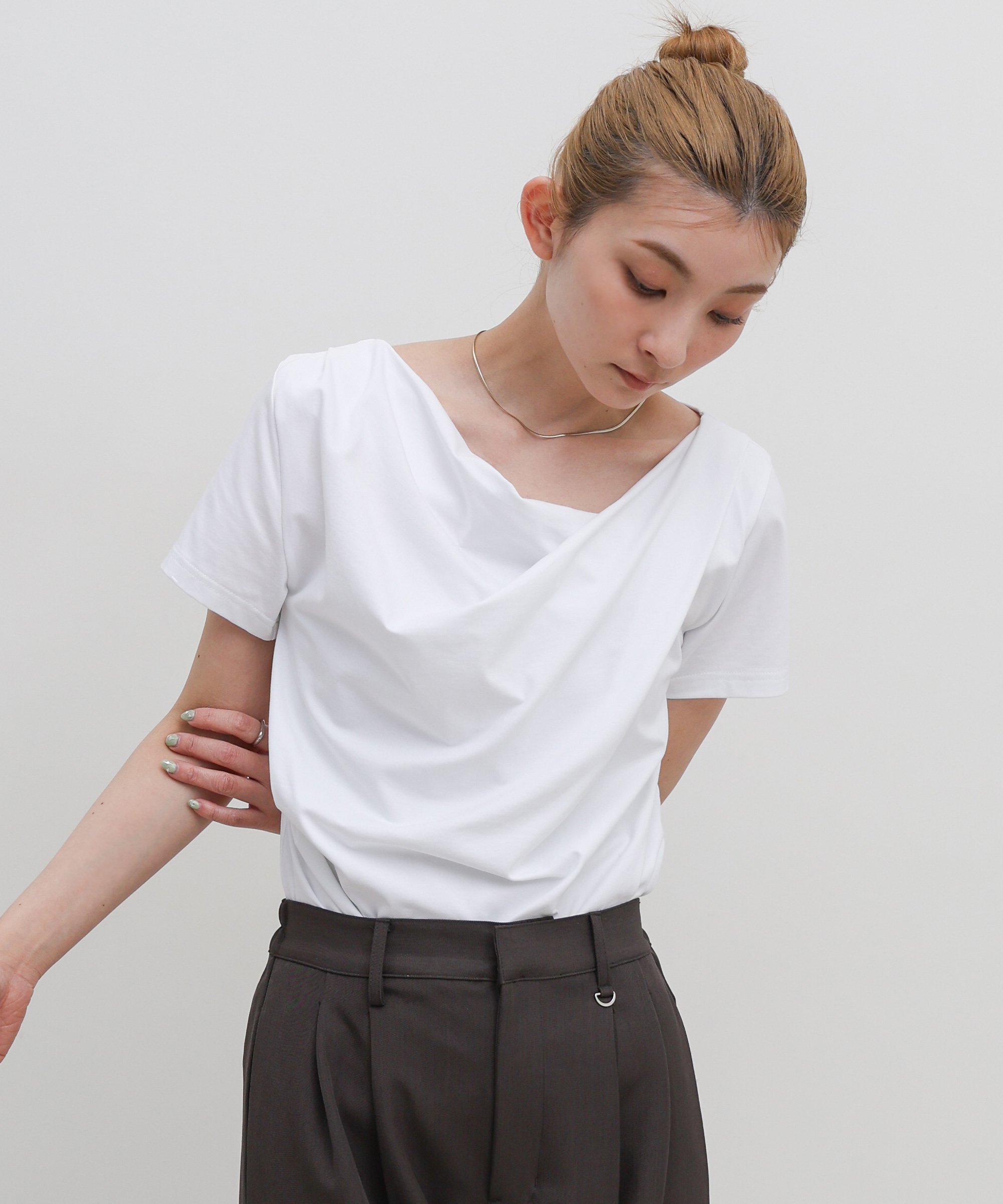 SELECT MOCA ドレープネックハーフスリーブTシャツ セレクトモカ トップス カットソー・Tシャツ