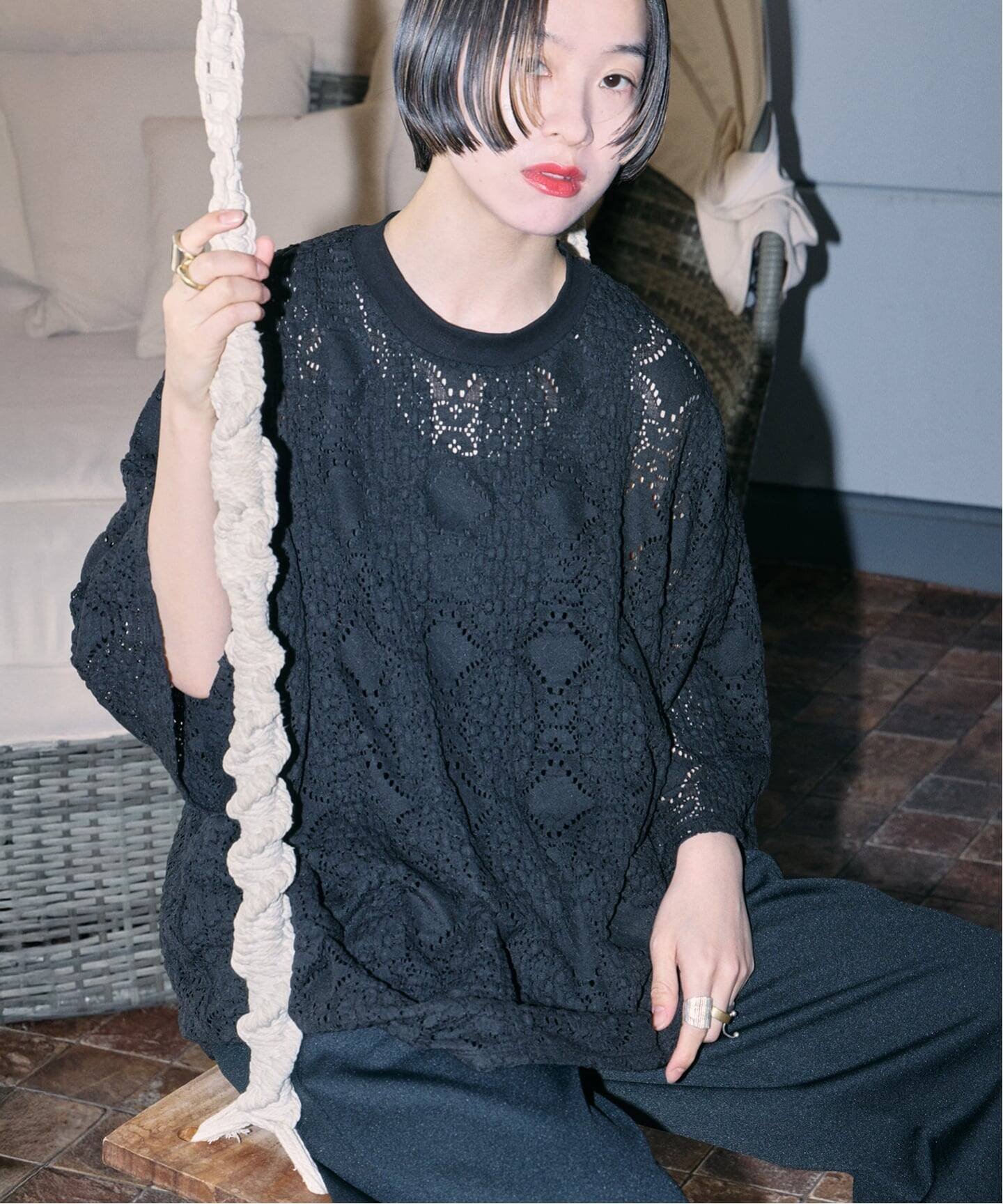 《追加5》LACE Tシャツ シティーショップ トップス カットソー・Tシャツ ホワイト ブラック