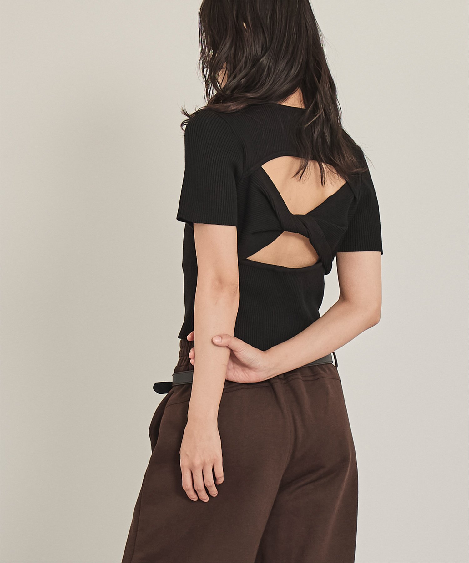 miette バックツイスト リブニット トップス デザイントップス Tシャツ カットソー ティティベイト トップス ニット ブラック