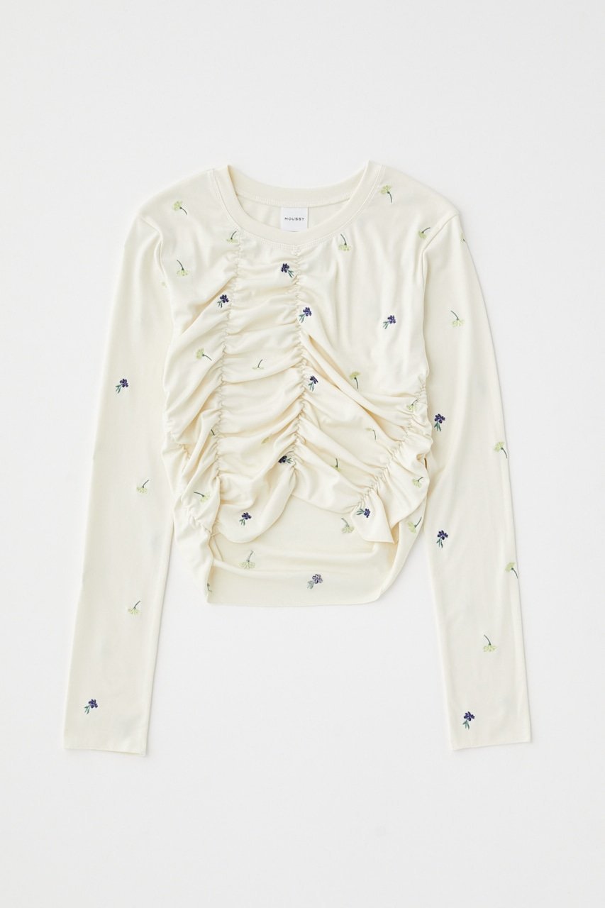 【SALE／60%OFF】MOUSSY FLORAL RANDOM GATHER LS Tシャツ マウジー トップス カットソー・Tシャツ グリーン ブルー ホワイト ブラック