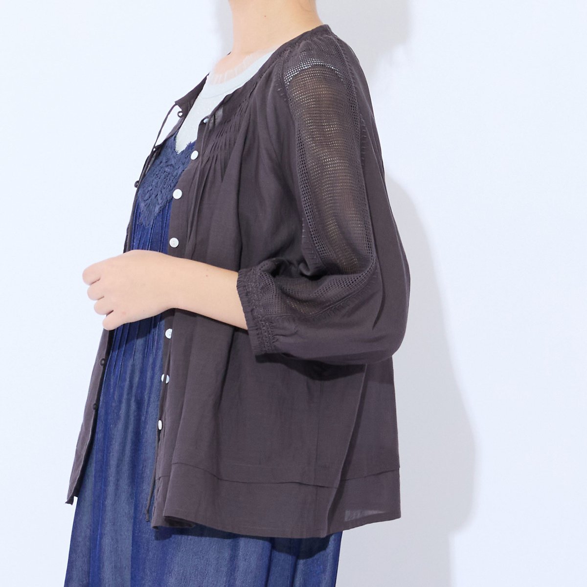 missel 【洗える・M~LLサイズ】袖メッシュパフスリーブブラウス ミゼール トップス シャツ・ブラウス ピンク グレー
