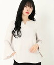 【SALE/50%OFF】STRAWBERRY-FIELDS パール付きフレアスリーブブラウス ストロベリーフィールズ トップス シャツ・ブラウス ベージュ ネイビー【送料無料】