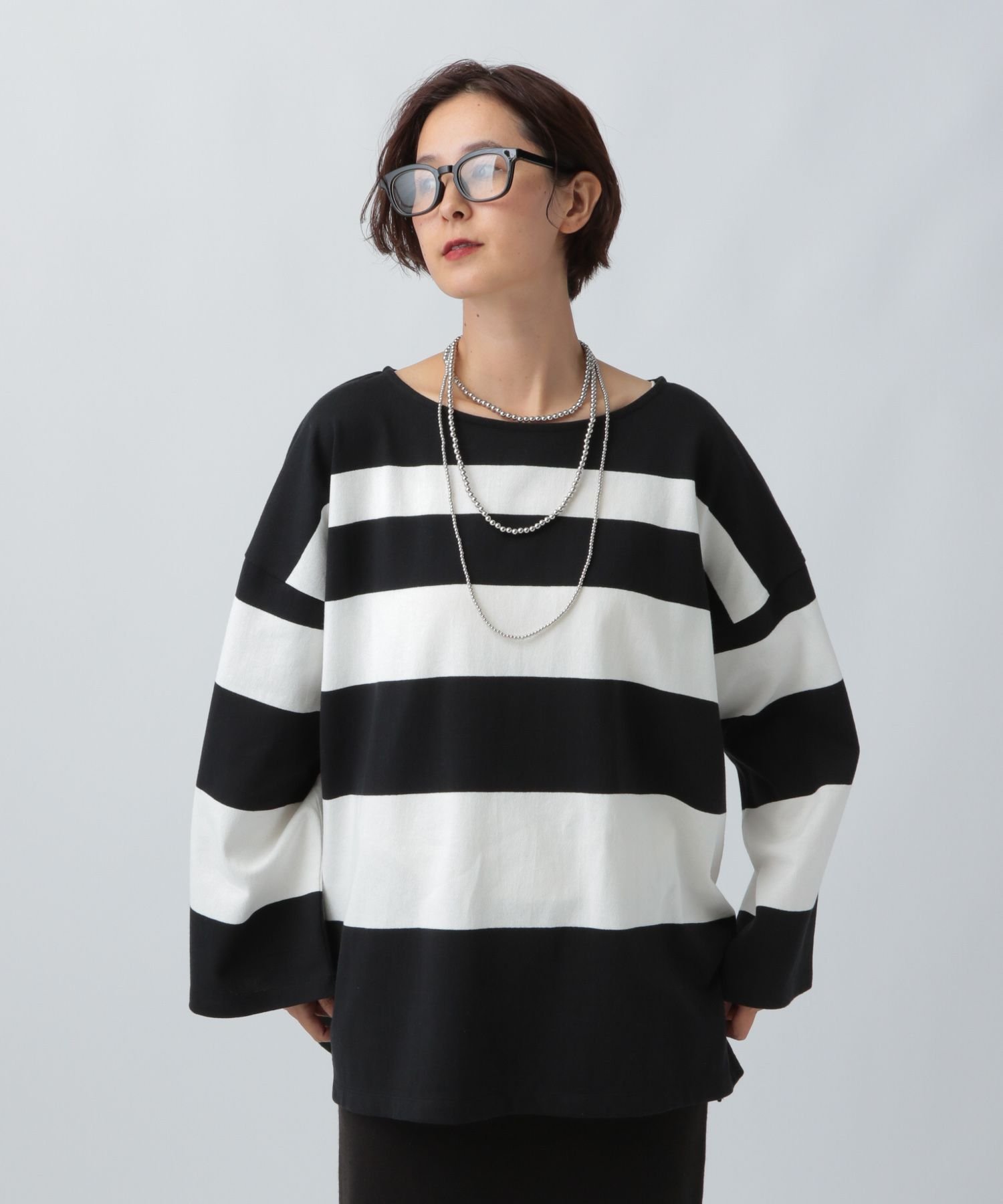 【SALE／20%OFF】LEPSIM 袖ワイドランダムボーダープルオーバー レプシィム トップス カットソー・Tシャツ ブルー ワインレッド ネイビーのサムネイル