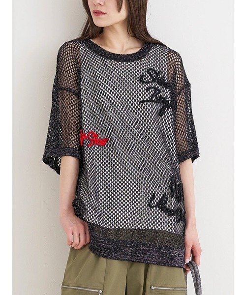 Re-J&SUPURE [SET]ロゴ刺繍メッシュニットプルオーバー×タンクトップ リジェイアンドスプル トップス ニット ベージュ ブルー