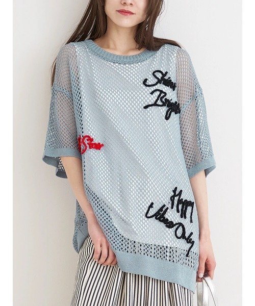 Re-J&SUPURE [SET]ロゴ刺繍メッシュニットプルオーバー×タンクトップ リジェイアンドスプル トップス ニット ベージュ ブルー