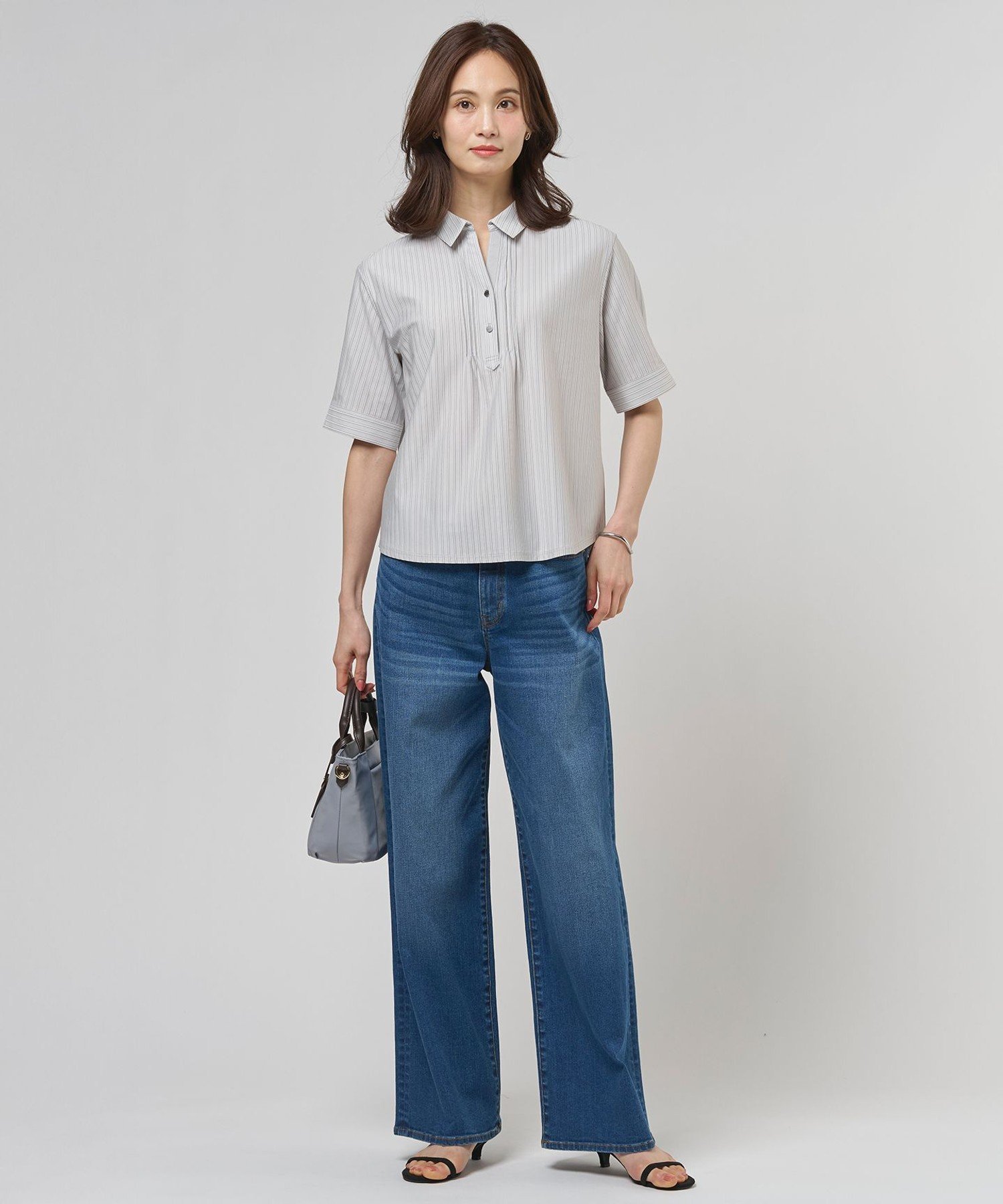 J.PRESS ドライコットン ストライプ ポロ カットソー ジェイプレス トップス カットソー・Tシャツ ブルー