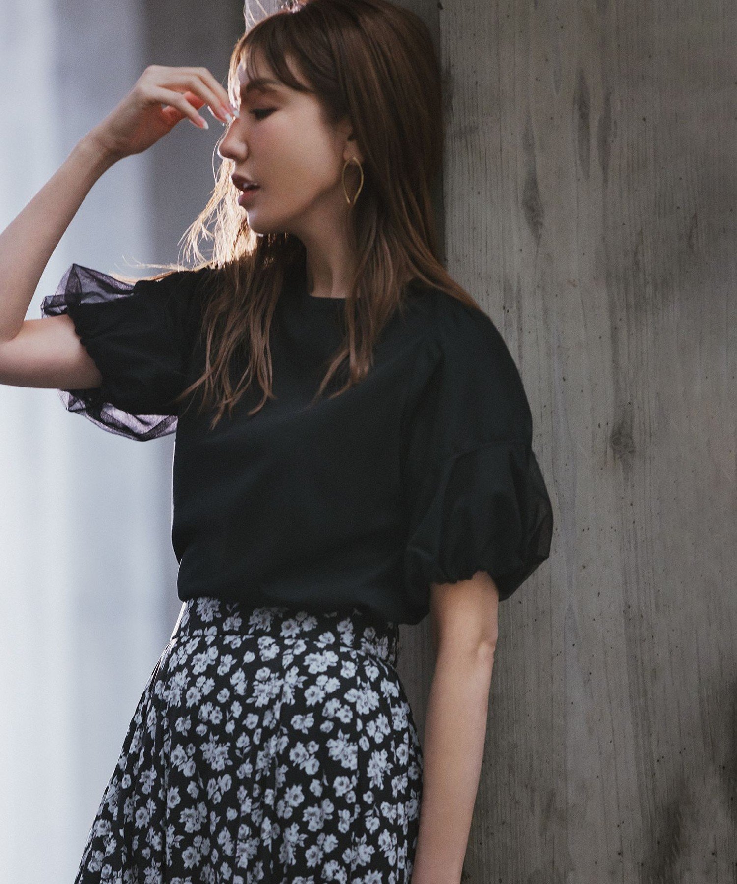 組曲 S 【人気につき新色追加!】チュールスリーブ カットソー クミキョク トップス カットソー・Tシャツ ブラック ホワイト ベージュ ブルー【送料無料】のサムネイル