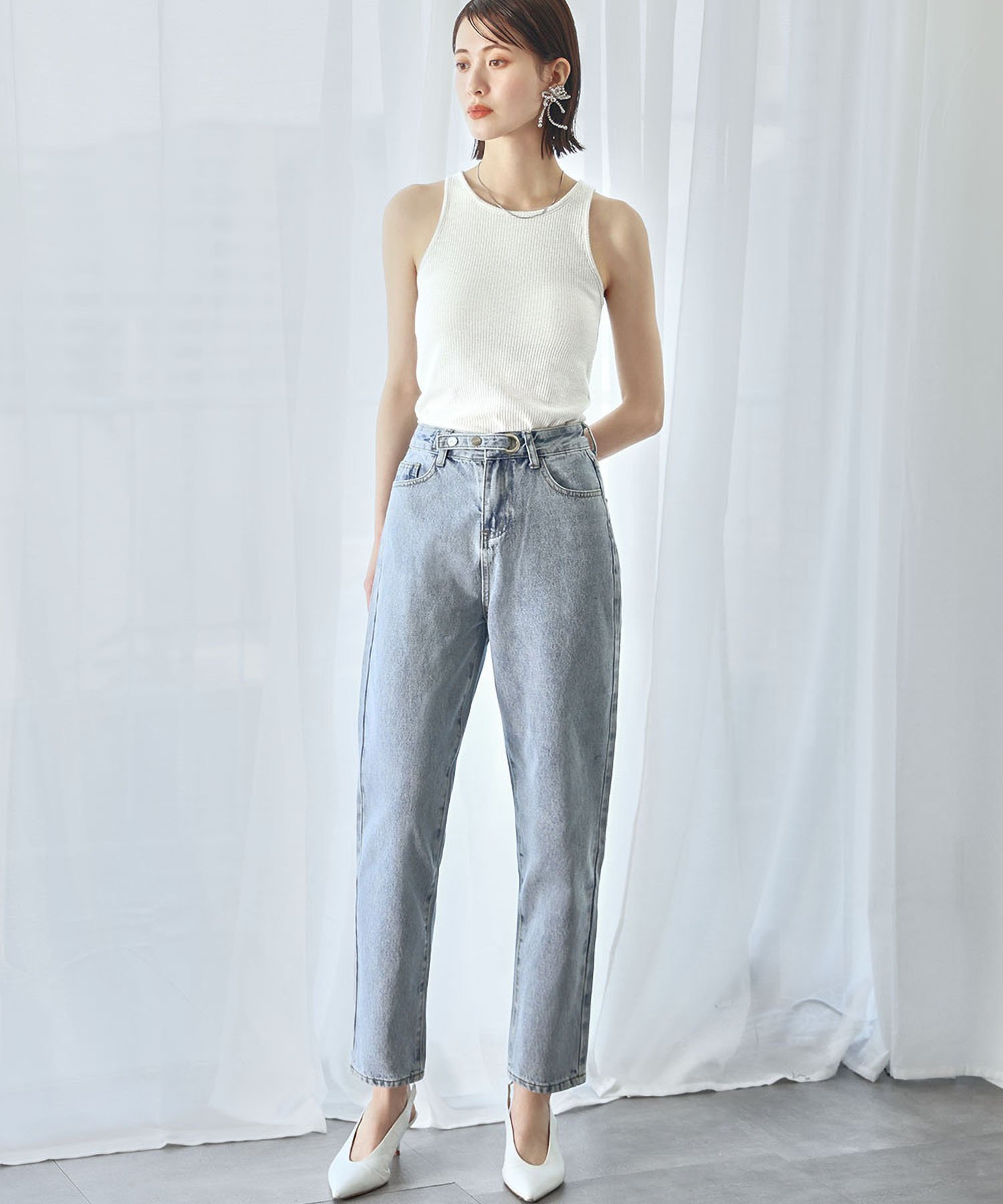 Ampirula ハイウエストテーパードデニムパンツ リバーフィールド アンド コー パンツ ジーンズ・デニムパンツ ブルー【送料無料】