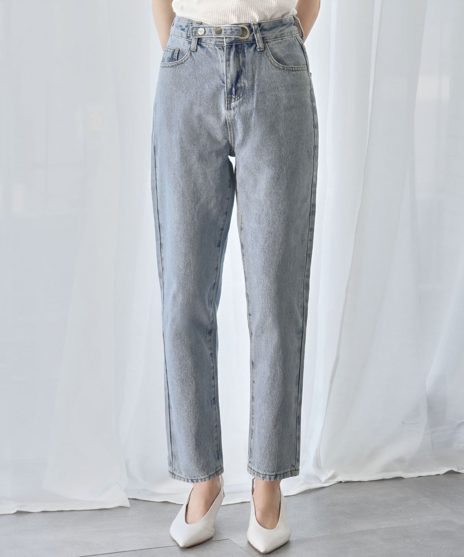 Ampirula ハイウエストテーパードデニムパンツ リバーフィールド アンド コー パンツ ジーンズ・デニムパンツ ブルー【送料無料】