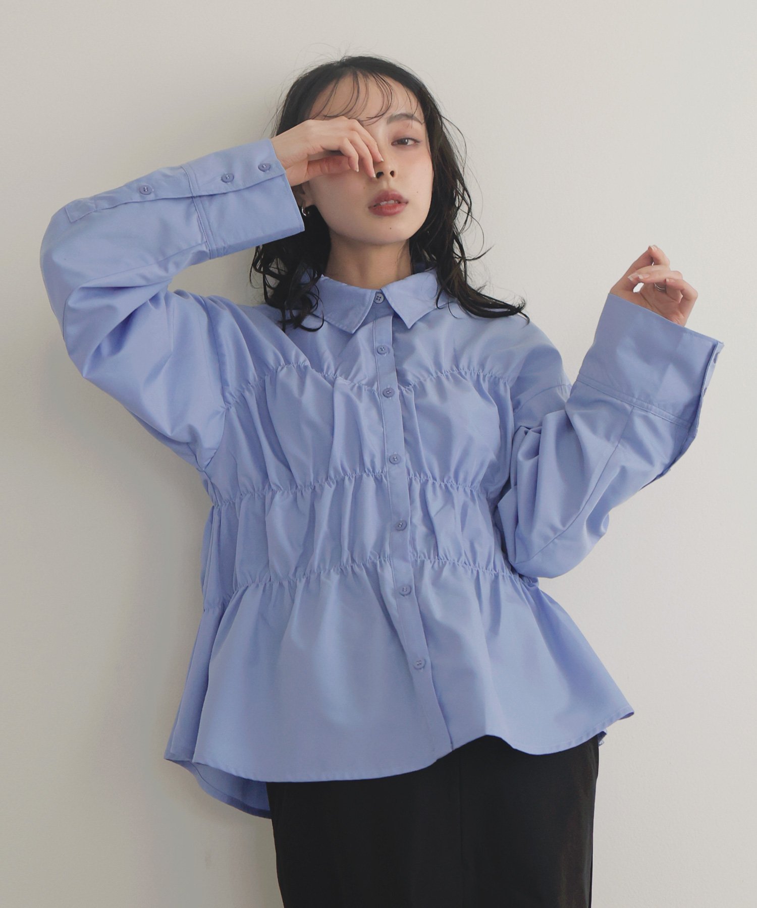 LIAN シャーリングビスチェデザインシャツ リアン トップス シャツ・ブラウス ホワイト ピンク ブルー ブラウン【送料無料】のサムネイル