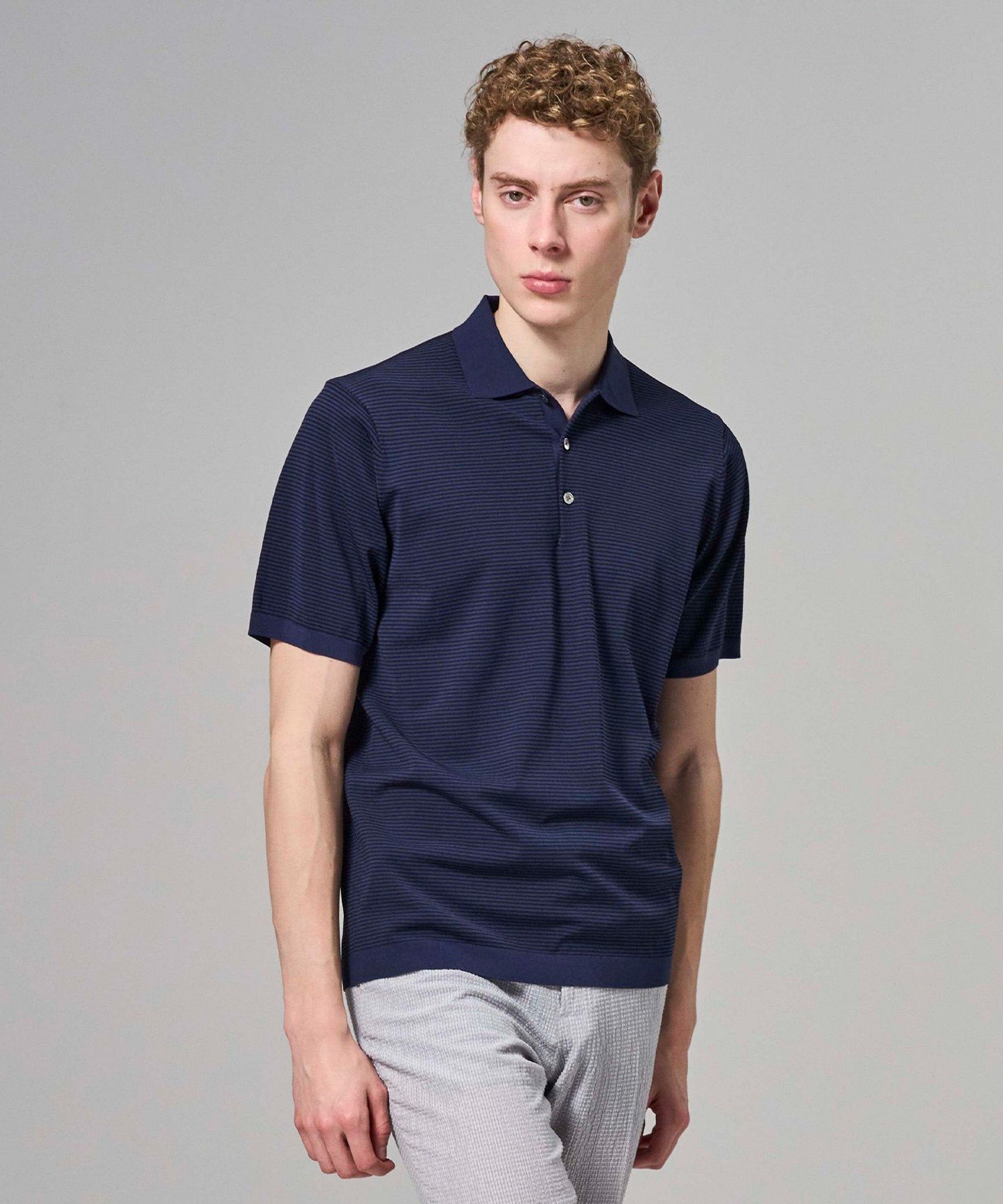 【SALE／20%OFF】JOSEPH HOMME 【新柄】リュクスレーヨンボーダー ニットポロ ジョゼフ オム トップス ニット ネイビー グレー ホワイト【送料無料】